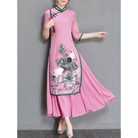 Crane Printed Chinese Style Dresses