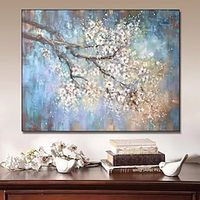 Hand painted Abstract Cherry Flower Oil Painting on Canvas Large Wall Art Original Blossom Floral Art White Painting Flower Painting Living Room Decor Stretched Canvas Ready to Hang Lightinthebox