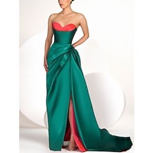 Sheath  Column Evening Gown Chistmas Elegant Dress Formal Court Train Sleeveless Sweetheart Satin with Ruched Slit 2023 Lightinthebox