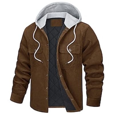 Men's Corduroy Jacket Hoodie Jacket Outdoor Daily Wear Warm Fall Winter Plain Fashion Streetwear Hooded Regular Black Brown Green Dark Blue Gray Jacket Lightinthebox
