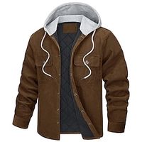 Men's Corduroy Jacket Hoodie Jacket Outdoor Daily Wear Warm Fall Winter Plain Fashion Streetwear Hooded Regular Black Brown Green Dark Blue Gray Jacket Lightinthebox - thumbnail