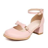 Women's Heels Mary Jane Ankle Strap Heels Daily Summer Bowknot Chunky Heel Round Toe Cute Faux Suede Ankle Strap Solid Color Black White Pink miniinthebox - thumbnail