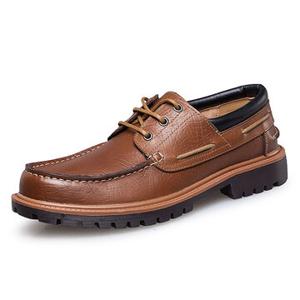 Large Size Men Genuine Leather Breathable Round Toe Soft Cas
