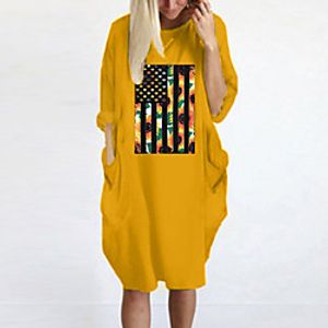 Women's T Shirt Dress Tee Dress Knee Length Dress Blue Yellow Fuchsia Gray Green White Black Long Sleeve Floral Print Spring Summer Round Neck Casual Oversized 2021 S M L XL XXL 3XL 4XL 5XL miniinthebox