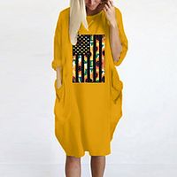 Women's T Shirt Dress Tee Dress Knee Length Dress Blue Yellow Fuchsia Gray Green White Black Long Sleeve Floral Print Spring Summer Round Neck Casual Oversized 2021 S M L XL XXL 3XL 4XL 5XL miniinthebox - thumbnail