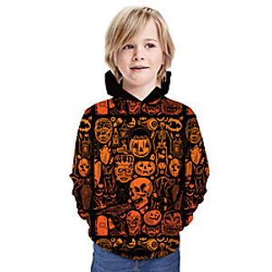 Kids Boys' Hoodie  Sweatshirt Long Sleeve Skulls 3D Print Animal Print Orange Children Tops Summer Active Daily Wear Halloween Regular Fit 3-13 Years Lightinthebox