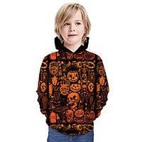 Kids Boys' Hoodie  Sweatshirt Long Sleeve Skulls 3D Print Animal Print Orange Children Tops Summer Active Daily Wear Halloween Regular Fit 3-13 Years Lightinthebox - thumbnail