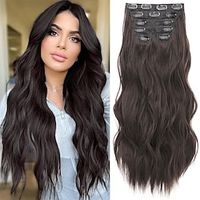 Clip in Synthetic Hair Extensions 20Inch 6PCS Clip Ins Long Wavy Fiber Thick Hairpieces Natural Hair Extension full Head for Women Lightinthebox