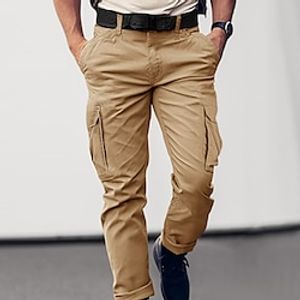 Men's Cargo Pants Trousers Button Multi Pocket Straight Leg Plain Wearable Casual Daily Holiday Sports Fashion Black Army Green Lightinthebox