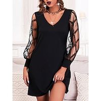 Women's Black Dress Party Dress Lace Dress Mini Dress Black Long Sleeve Pure Color Lace Spring Fall Winter V Neck Fashion Winter Dress Wedding Guest Evening Party 2023 S M L XL XXL 3XL Lightinthebox - thumbnail