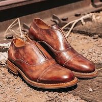 Men's Oxfords Retro Formal Shoes Walking Casual Daily Leather Comfortable Booties  Ankle Boots Loafer Dark Red Black Brown Spring Fall Lightinthebox - thumbnail