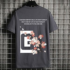 Men's Unisex Tee T shirt Hot Stamping Floral Graphic Prints Letter Plus Size Print Short Sleeve Casual Tops Cotton Basic Fashion Designer Big and Tall Black Light gray Dark Gray miniinthebox