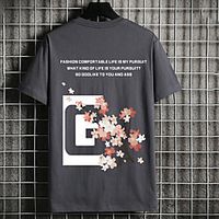 Men's Unisex Tee T shirt Hot Stamping Floral Graphic Prints Letter Plus Size Print Short Sleeve Casual Tops Cotton Basic Fashion Designer Big and Tall Black Light gray Dark Gray miniinthebox - thumbnail
