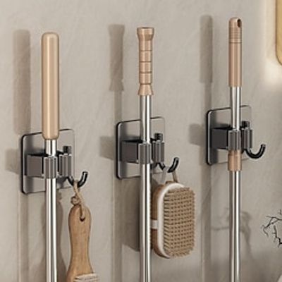 Gun Gray Mop Wall Hanging Clip Hook Bathroom Non Punching Multifunctional Wall Stainless Steel Broom Fixed Hanger Lightinthebox