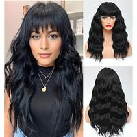 Black Wigs for Women 18 inch Long Wavy Curly Hair Wigs with Bangs Synthetic Replacement Wigs Heat Resistant Fiber Party Costume Wig Lightinthebox