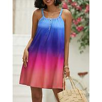 Women's Knit Dress Ombre Tie Dye Ruched Asymmetrical Mini Dress Beach Sleeveless Summer Lightinthebox