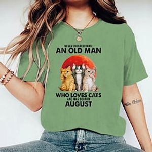 Women's T shirt Tee White Yellow Light Green Graphic Cat Print Short Sleeve Daily Holiday Basic Round Neck Regular Cat S Lightinthebox