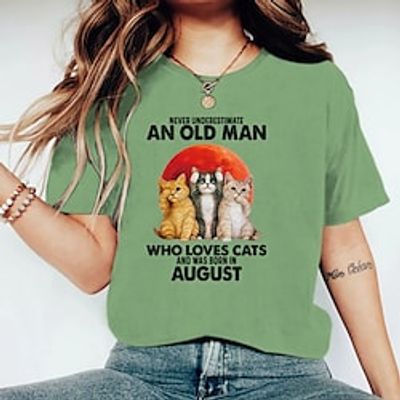 Women's T shirt Tee White Yellow Light Green Graphic Cat Print Short Sleeve Daily Holiday Basic Round Neck Regular Cat S Lightinthebox