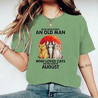 Women's T shirt Tee White Yellow Light Green Graphic Cat Print Short Sleeve Daily Holiday Basic Round Neck Regular Cat S Lightinthebox - thumbnail