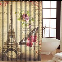 2 Size Eiffel Tower Design Waterproof Bathroom Curtain Polyester Fabric Bath Curtain With Hooks