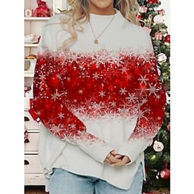Women's Pullover Sweater Jumper Jumper Fuzzy Knit Regular Oversized Snowflake Crew Neck Casual Soft Date Weekend Fall Winter Red Blue S M L Lightinthebox