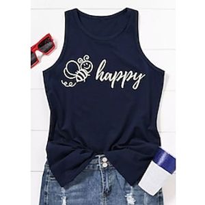 Women's Tank Top Bee Letter Daily Weekend Tank Top Camis Sleeveless Print U Neck Casual Streetwear Navy Blue S miniinthebox