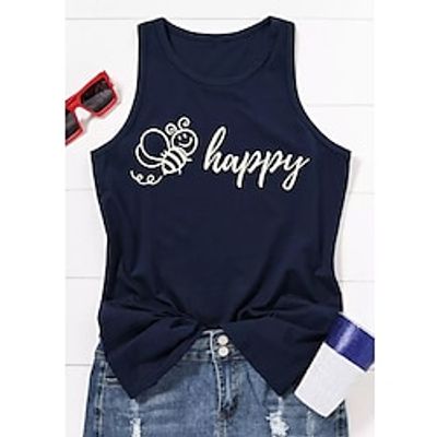 Women's Tank Top Bee Letter Daily Weekend Tank Top Camis Sleeveless Print U Neck Casual Streetwear Navy Blue S miniinthebox