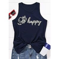 Women's Tank Top Bee Letter Daily Weekend Tank Top Camis Sleeveless Print U Neck Casual Streetwear Navy Blue S miniinthebox - thumbnail