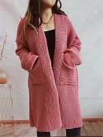 Women's Loose Solid Large Pocket Thickened Long Knitted Cardigan