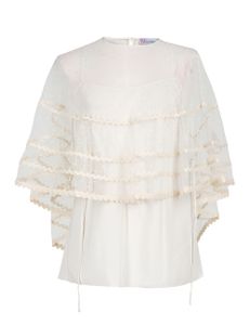 Point D'Esprit Tulle Poncho Top - Ivory