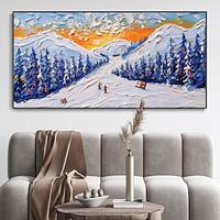 Hand painted White Ski Canvas Oil Painting Handmade Ski Resort Texture Art Colorful Pine Tree painting Hand Painting Ski Sport Art painting for Living Room Decor Art Newlywed Decor Lightinthebox