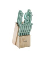 Keswick 14 Pieces Cutlery Set With Wood Block Turquoise Pistol Grip Handle - thumbnail