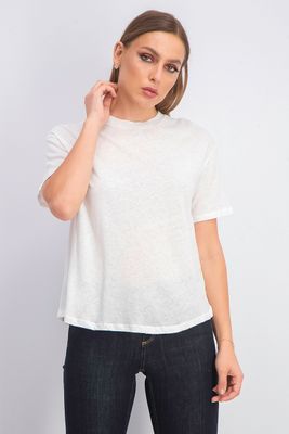 Womens Ripped Details Hem Plain T-Shirt White Womens Ripped Details Hem Plain T-Shirt White