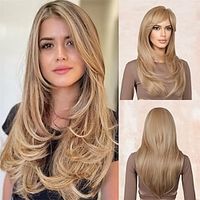 Long Blonde Wigs with Side Bangs Layered Wigs for Women Shoulder Length Synthetic Wigs for Women Daily Cosplay Halloween Party 23 Inch Golden Blonde with Light Blonde Highlights miniinthebox