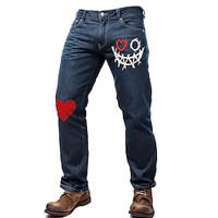 Smile Face and Heart Print Men's Jeans Mid Waist Skinny Fit Stretchy Slim Fit Jeans Tapered Leg Fashion Denim Pants Lightinthebox