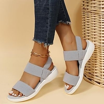 Women's Sandals Flat Sandals Plus Size Office Daily Indoor Flat Heel Open Toe Sporty Casual Minimalism Elastic Fabric Elastic Band Solid Color Black Pink Grey Lightinthebox
