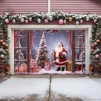 Christmas Outdoor Garage Door Cover Santa Gifts Xmas Door Banner Party Large Door Mural Christmas Backdrop Decoration for Holiday Home Wall Decorations Lightinthebox - thumbnail