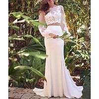 Beach Boho Wedding Dresses Two Piece Scoop Neck Separates Long Sleeve Sweep  Brush Train Chiffon Bridal Suits Bridal Gowns With Embroidery Appliques 2023 Lightinthebox - thumbnail