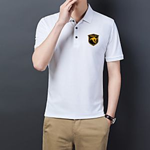 Men's Polo Animal Short Sleeve Casual Tops Cotton Classic Chinoiserie White Black miniinthebox