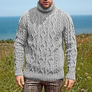 Men's Sweater Pullover Sweater Jumper Turtleneck Sweater Knit Knitted Turtleneck Clothing Apparel Winter Fall Blue Army Green S M L miniinthebox