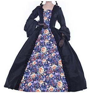 Maria Antonietta Retro Vintage Rococo 18th Century Vacation Dress Dress Masquerade Prom Dress Women's Satin Costume Black Vintage Cosplay Party Prom Long Sleeve Floor Length Ball Gown Plus Size miniinthebox