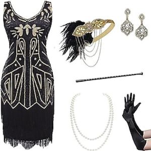 Retro Vintage Roaring 20s 1920s Flapper Dress Cosplay Costume Outfits Flapper Headband The Great Gatsby Women's Sequins Tassel Fringe Cosplay Costume Christmas Halloween Party / Evening Dress miniinthebox
