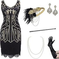 Retro Vintage Roaring 20s 1920s Flapper Dress Cosplay Costume Outfits Flapper Headband The Great Gatsby Women's Sequins Tassel Fringe Cosplay Costume Christmas Halloween Party / Evening Dress miniinthebox - thumbnail