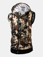 Mens Summer Camo Printed Casual Tank Tops Stylish Sleeveless Hooded Vest