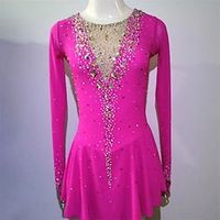 Figure Skating Dress Women's Girls' Ice Skating Dress Rose Red Thumbhole Spandex High Elasticity Training Competition Skating Wear Handmade Crystal  Rhinestone Long Sleeve Ice Skating Figure Skating Lightinthebox - thumbnail