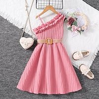 Kids Girls' Dress Solid Color Sleeveless Formal Performance Party Fashion Cute Polyester Cotton Blend Summer Spring 2-13 Years White Pink Lightinthebox