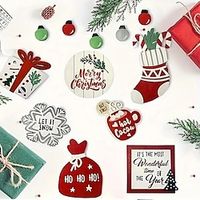 12pcs/set Christmas Tiered Tray Decoration, Gifts, Snowflakes, Wallets, Socks, Coffee, Letters Sign Wooden Ornaments, Home Layered Tray Decoration Set, Holiday Supplies, Christmas Gifts, New Year Part miniinthebox - thumbnail
