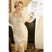 Retro Vintage Roaring 20s 1920s Flapper Dress Dress Outfits Flapper Headband Shawls The Great Gatsby Women's Sequins Tassel Fringe Cosplay Costume Plus Size Christmas Halloween Party / Evening Dress miniinthebox - thumbnail