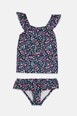 Toddler Girl Floral Tankini and Bottoms Swimsuit Set Navy Toddler Girl Floral Tankini and Bottoms Swimsuit Set Navy