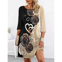 Women's Casual Dress SpringDress Heart Print Crew Neck Mini Dress Streetwear Street Holiday 34 Length Sleeve Loose Fit Gold Summer Spring S M L XL 2XL Lightinthebox - thumbnail